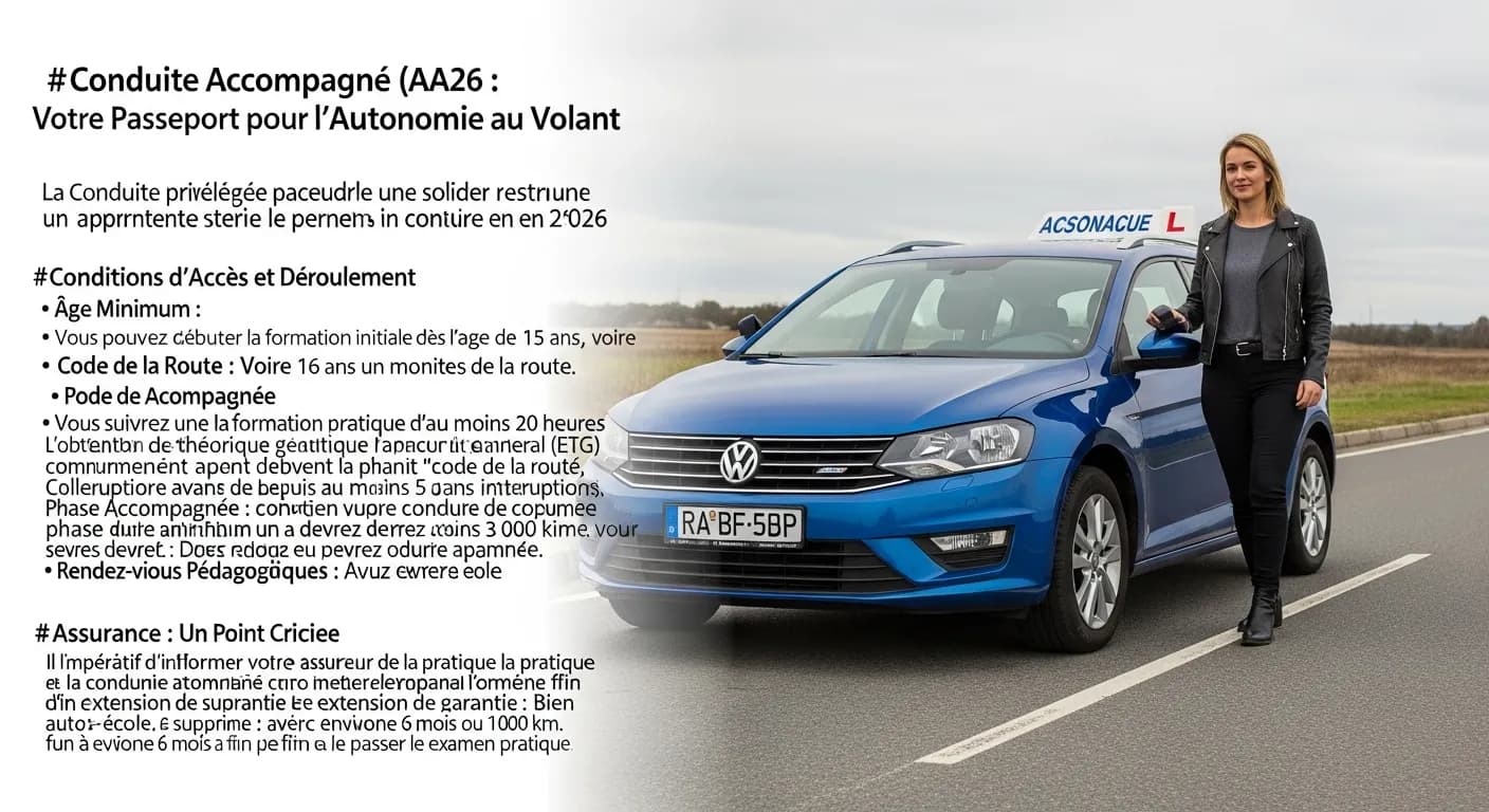 Conduite accompagnée (AAC) 2026 : conditions, assurance, coût et avantages du permis anticipé
